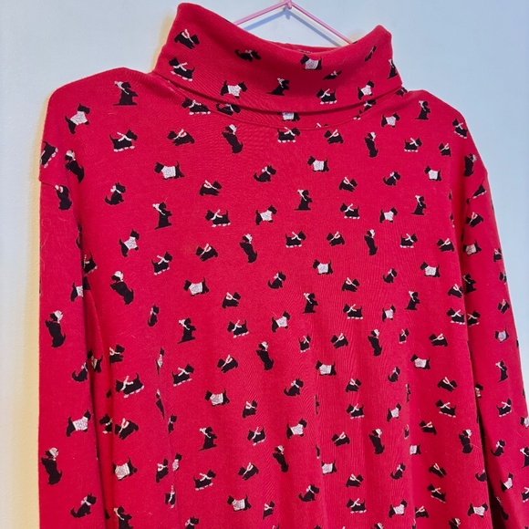 Karen Scott Long Sleeve Mock Neck Shirt Top Red Holiday Scottie Terrier Dogs XXL - Picture 2 of 3